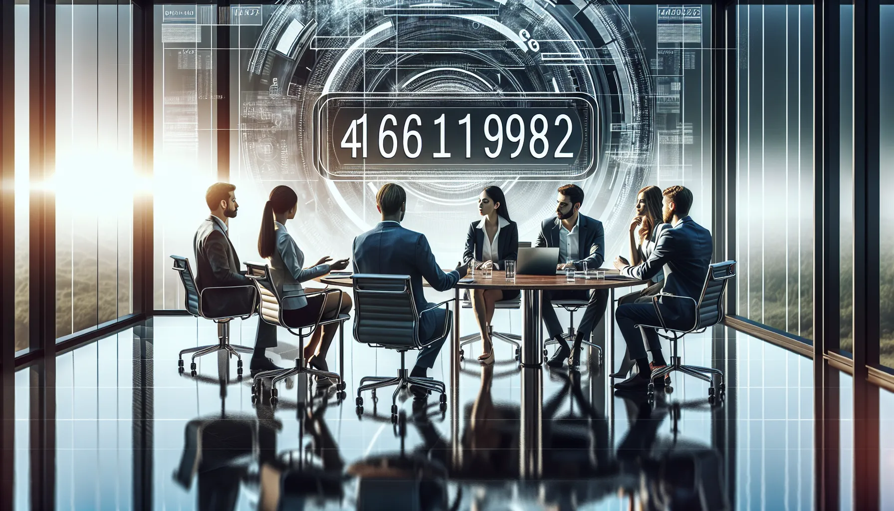 diverse team collaborating over a tablet displaying the number 4166169082.
