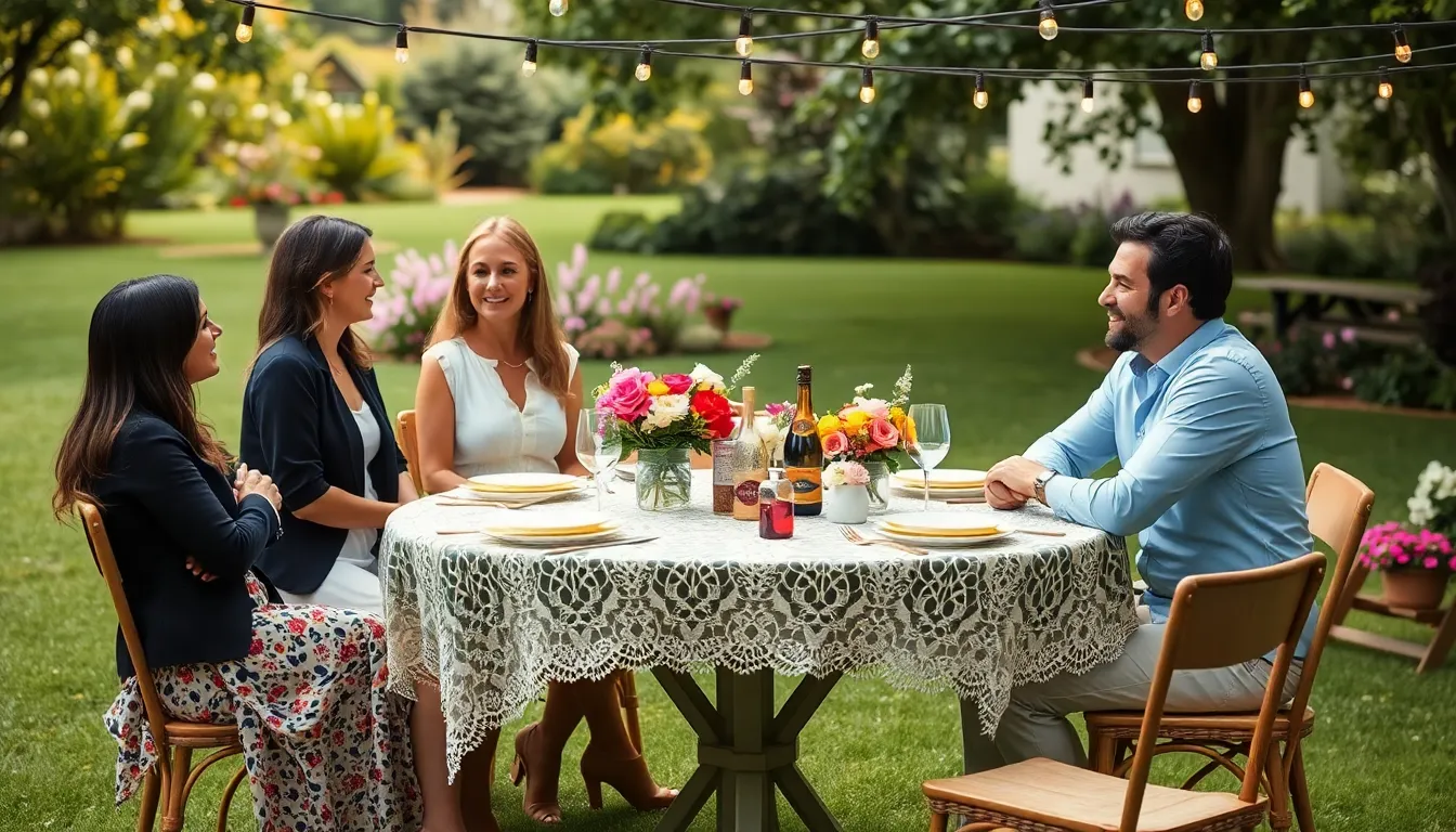 diverse group enjoying a budget-friendly outdoor event setup.