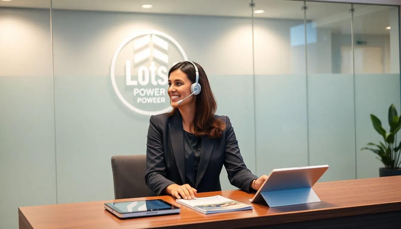 professional woman at a modern reception desk for @LotsOfPower.