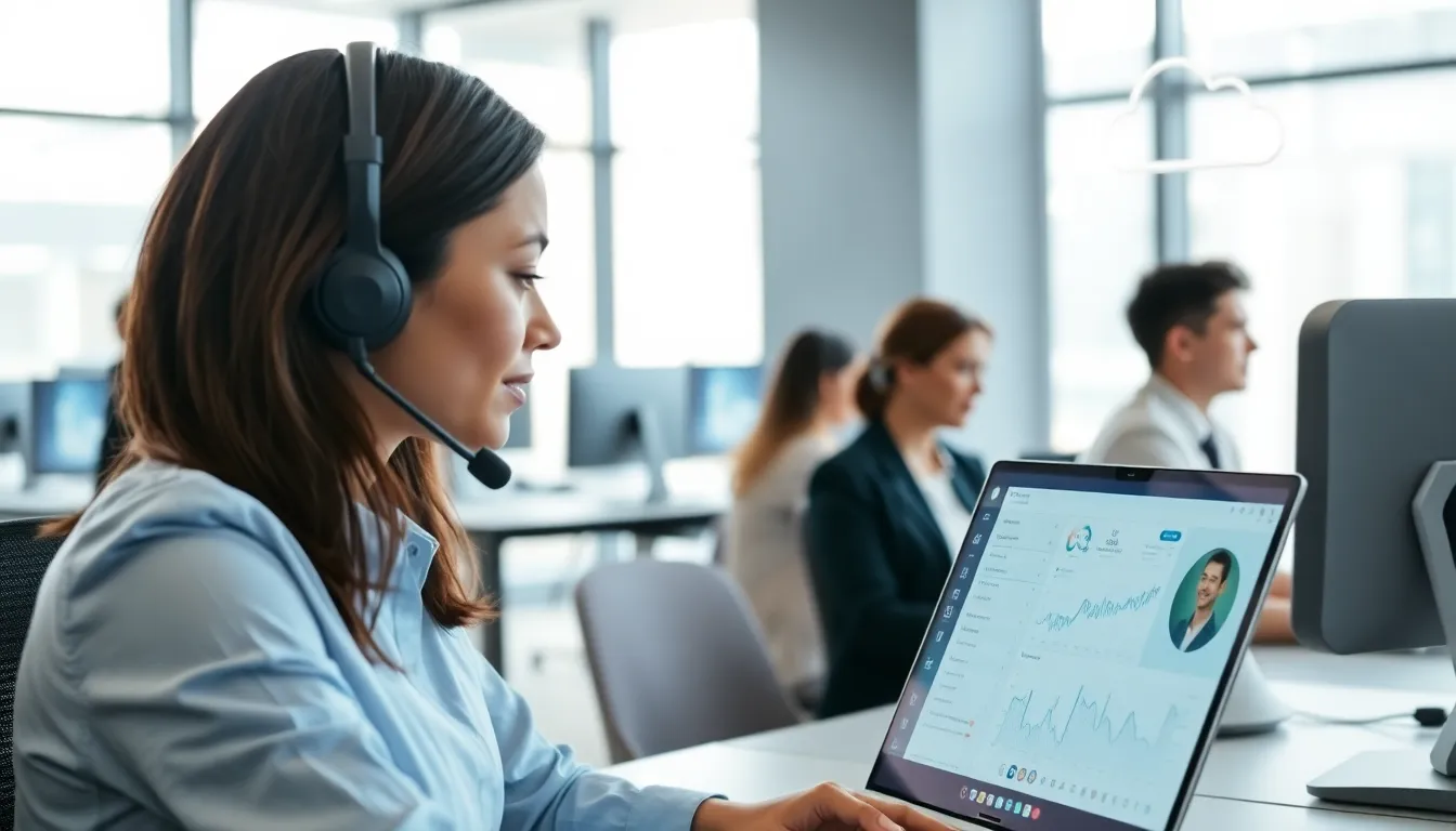 diverse team using call center recording software in a modern office.