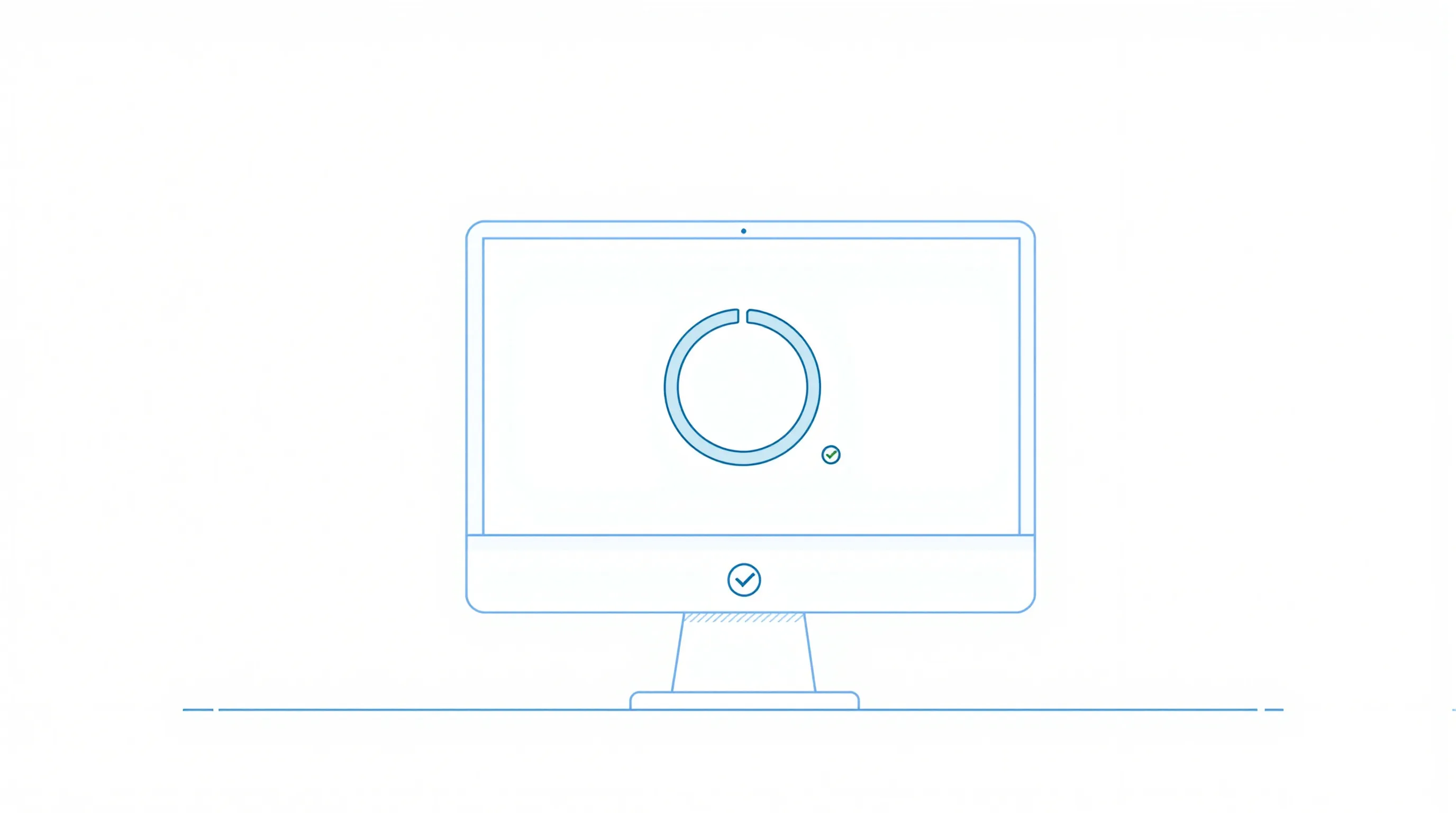 Minimal computer screen with circular refresh icon showing WordPress update process.