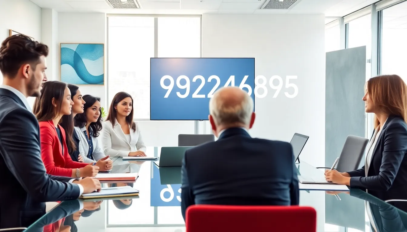 diverse professionals discussing numerical significance in a modern office.