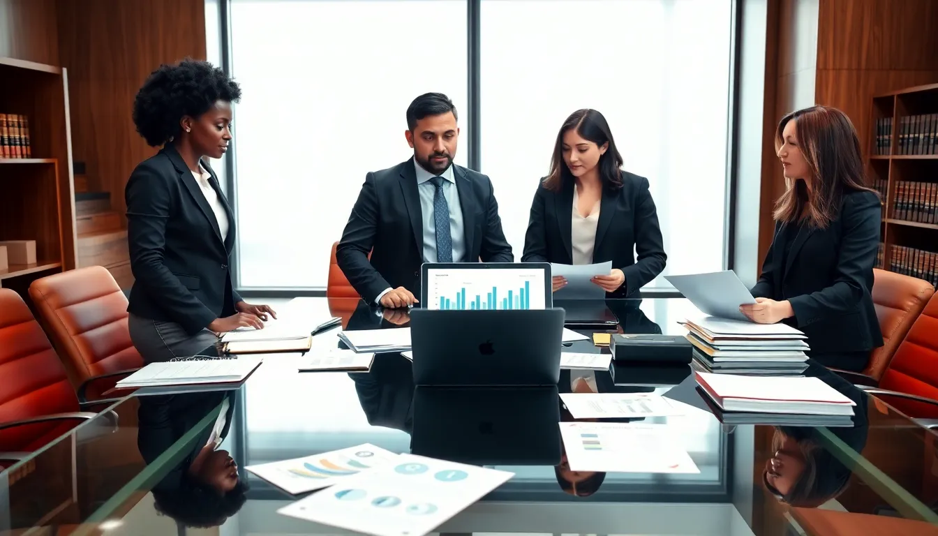 Legal team discussing wrongful death claims in a modern conference room.