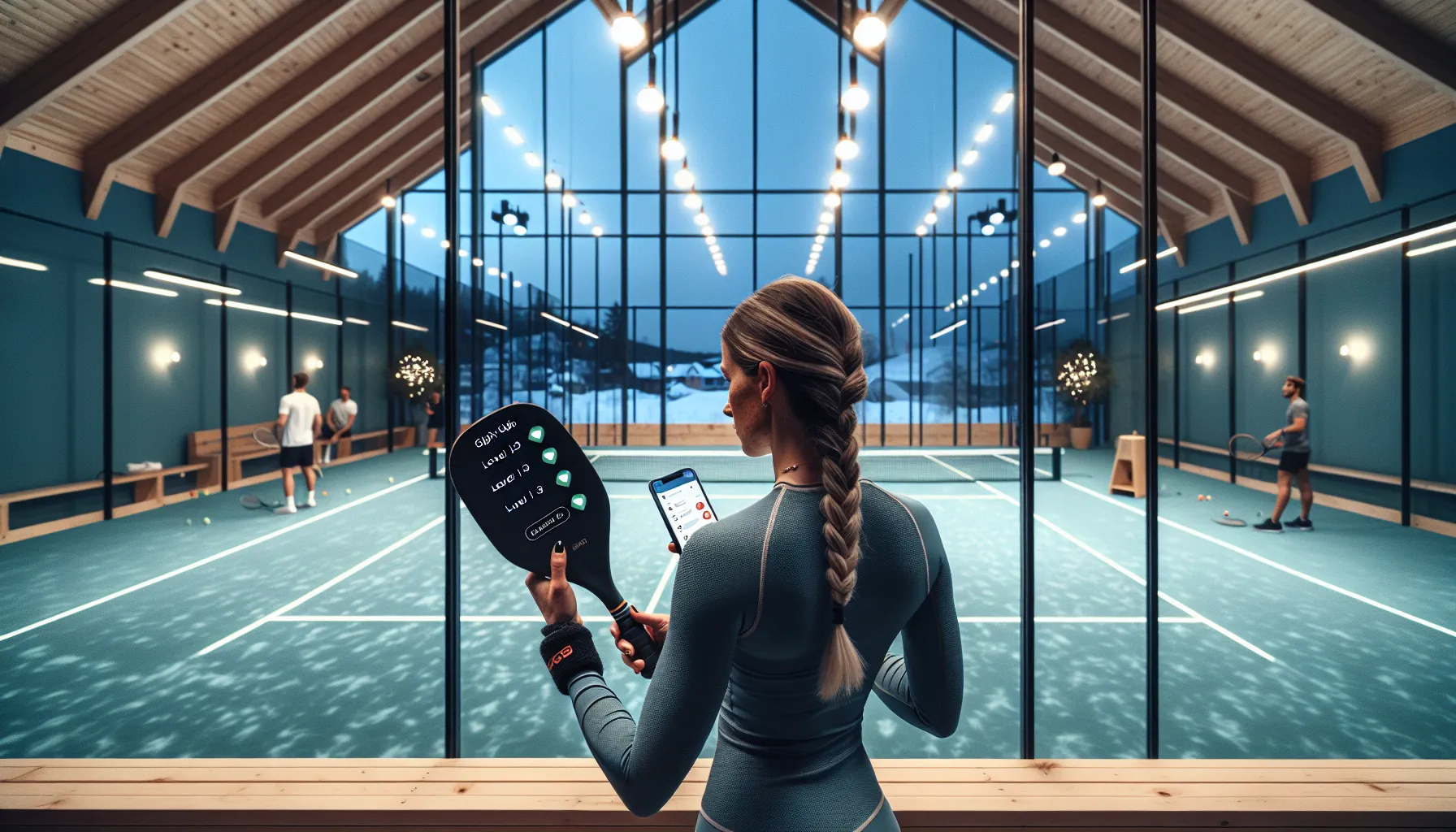 Player checks padel partner app during Norwegian club Americano evening.