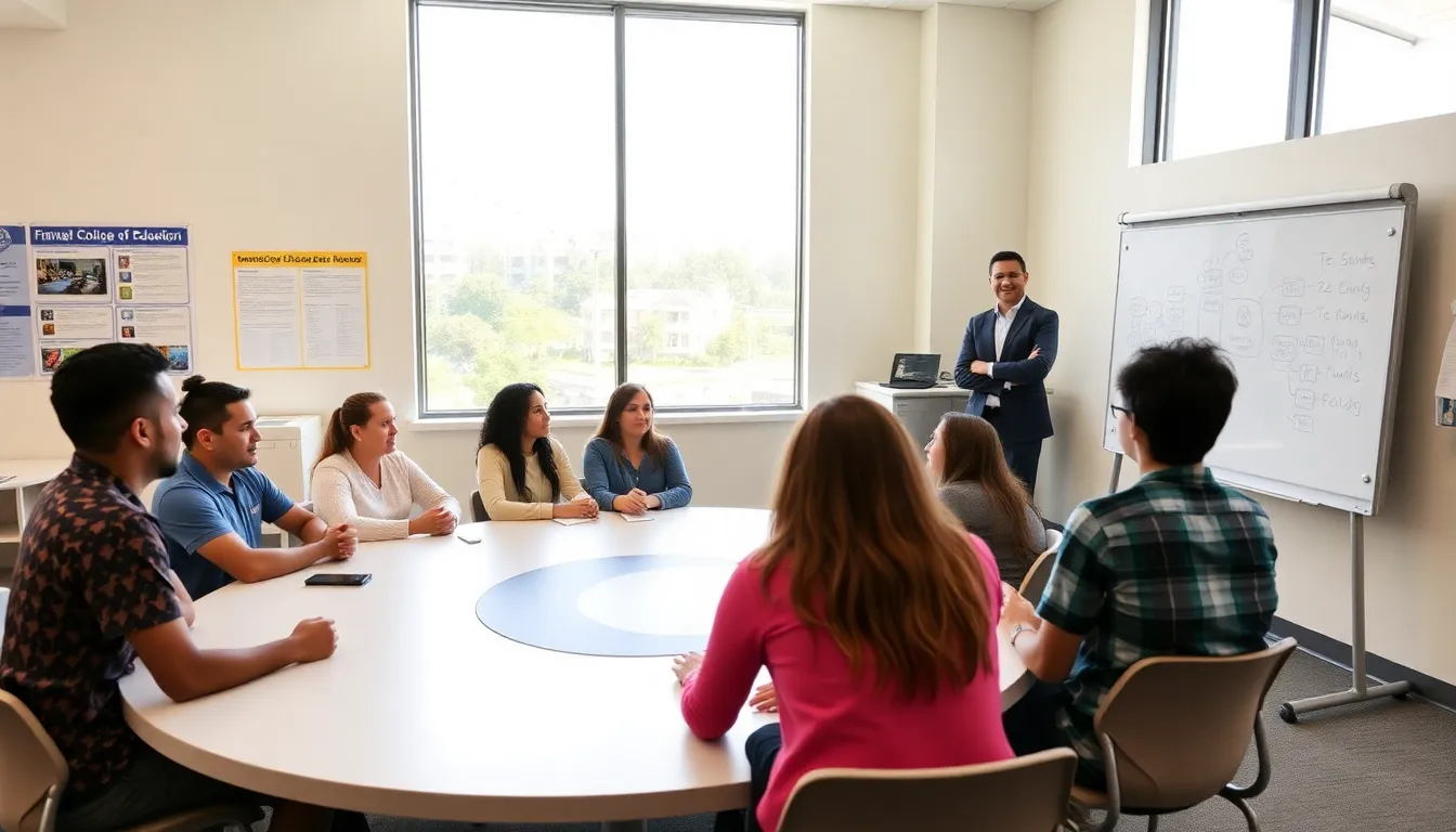 Diverse students collaborating in a modern classroom at UH College of Education.