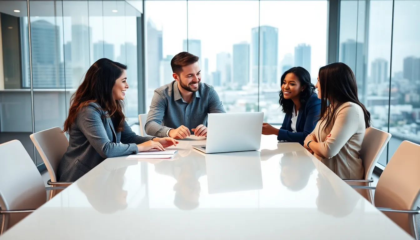 diverse team collaborating in a modern office setting.