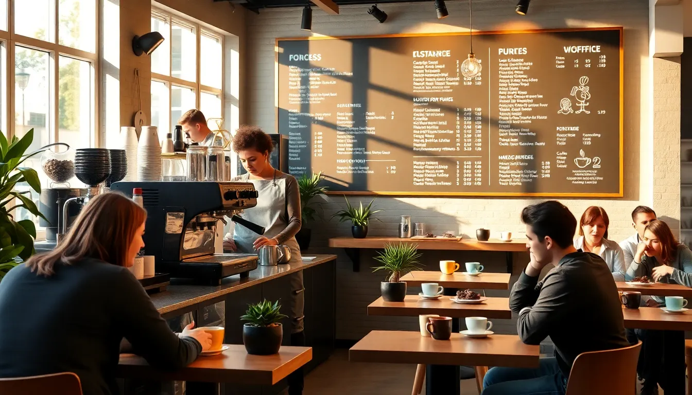 barista preparing coffee in a modern café setting.