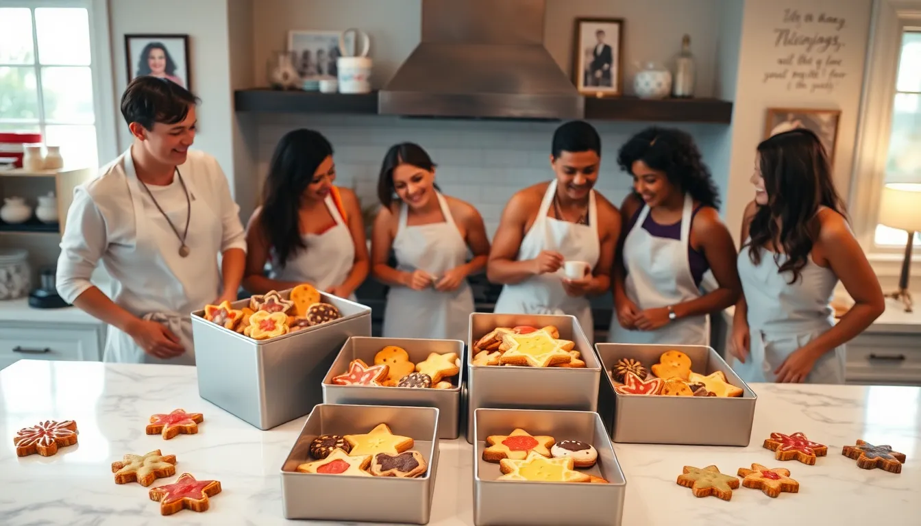 diverse bakers in a cozy kitchen preparing cookies.
