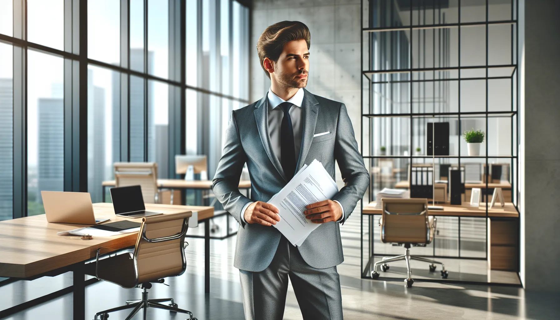 Croatian business owner with documents in modern office planning company relocation