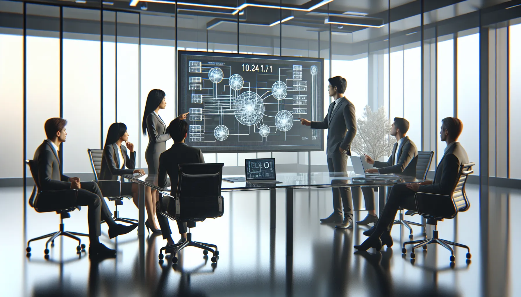 diverse IT team discussing data flow in a modern office.