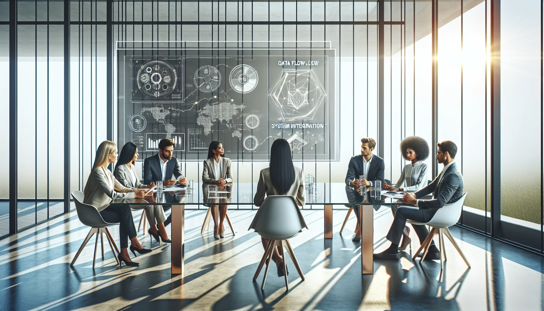 professionals collaborating in a modern office on technology integration.