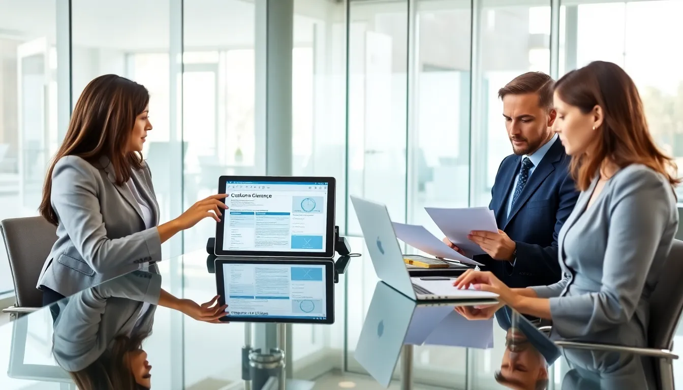 diverse team discussing UPS brokerage fees in a modern office.