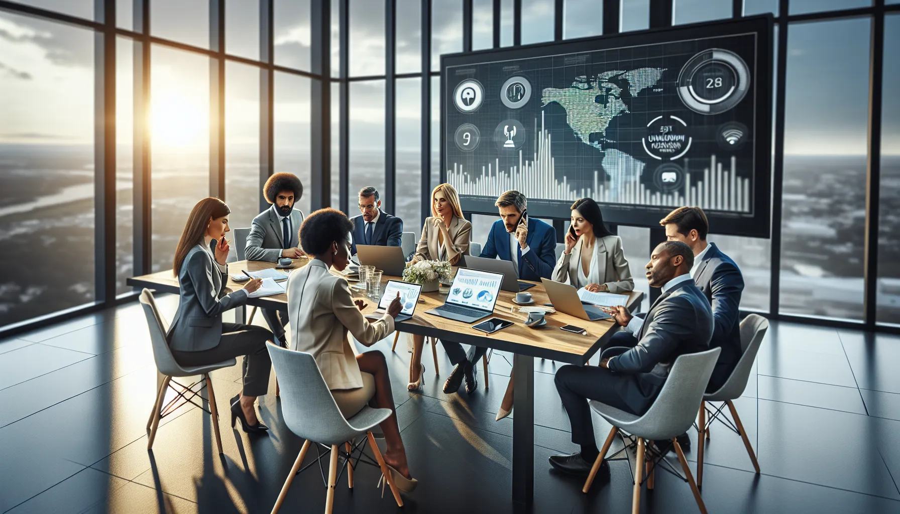 professionals discussing phone call identification in a modern office setting.