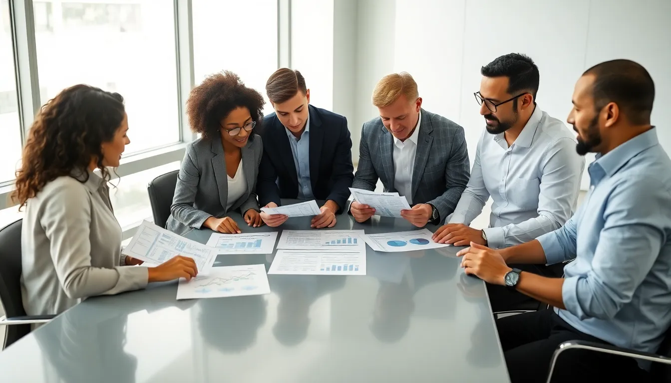 diverse team discussing tax strategies in a modern office.