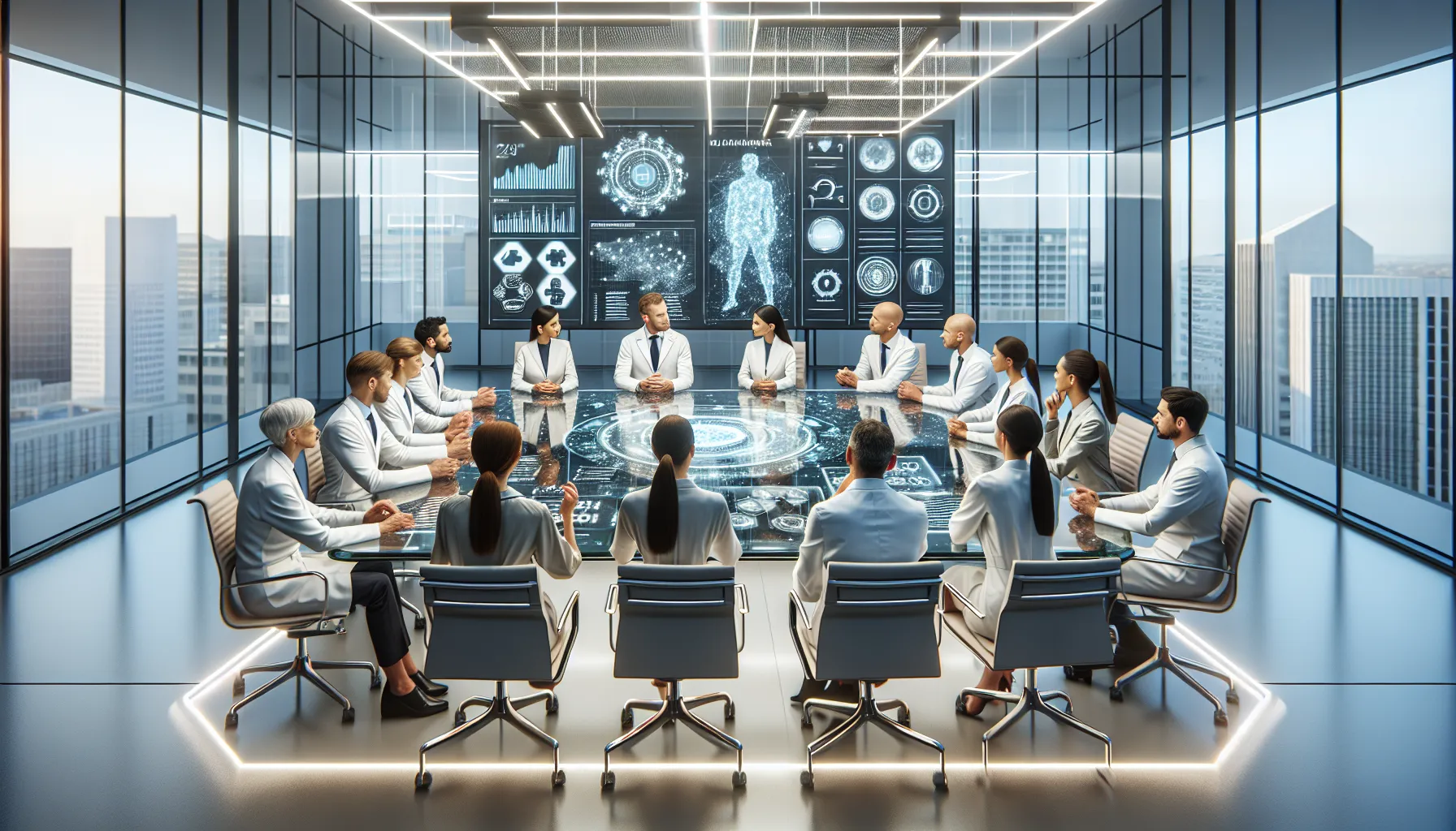 healthcare professionals discussing Intas FFR technology in a modern conference room.