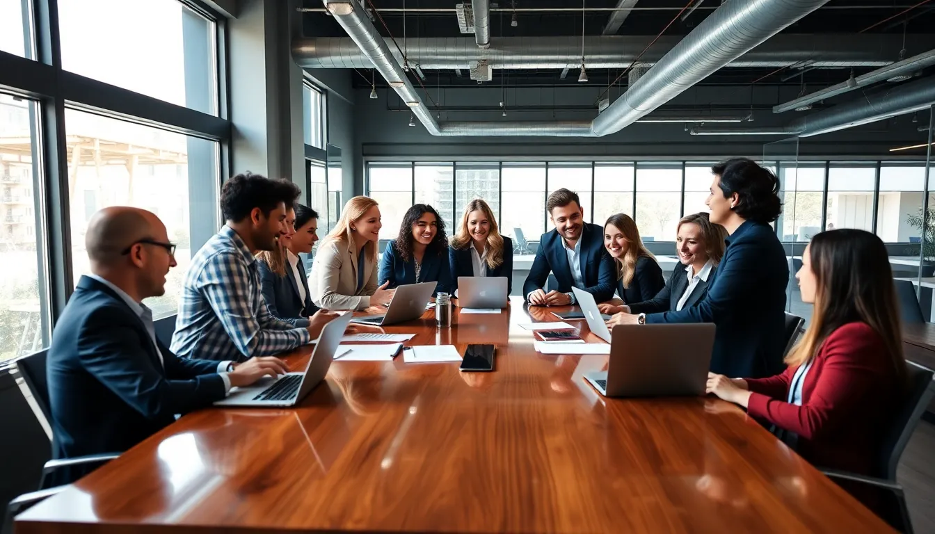 diverse team brainstorming in a modern office setting.