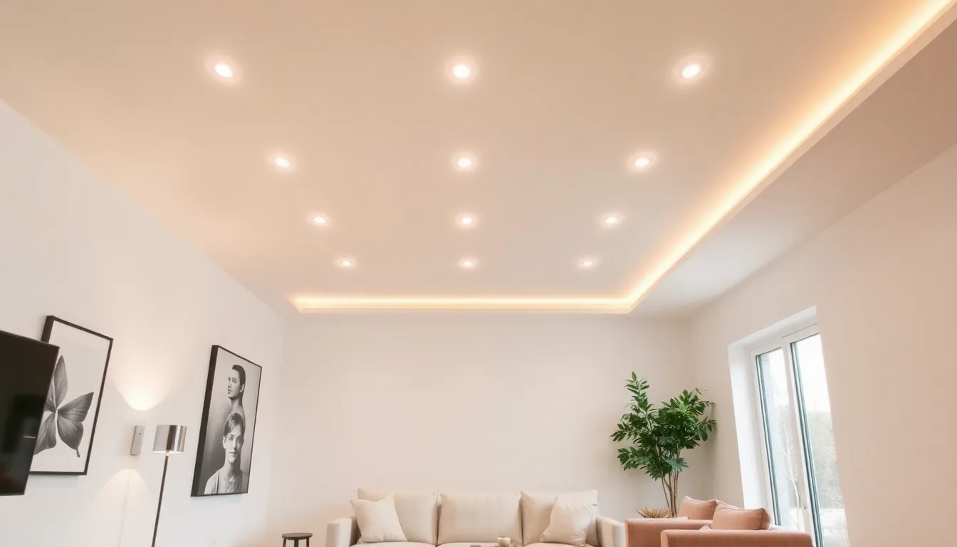 modern living room with stylish recessed lighting.