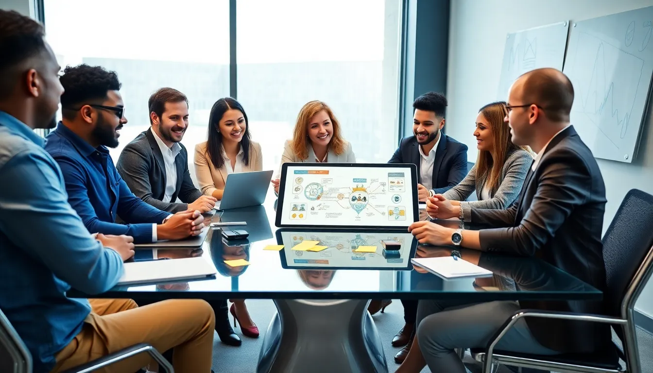 diverse team collaborating in a modern office setting.