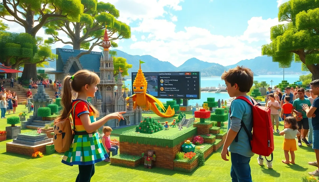 Minecraft players showcasing their creative builds at a community event.