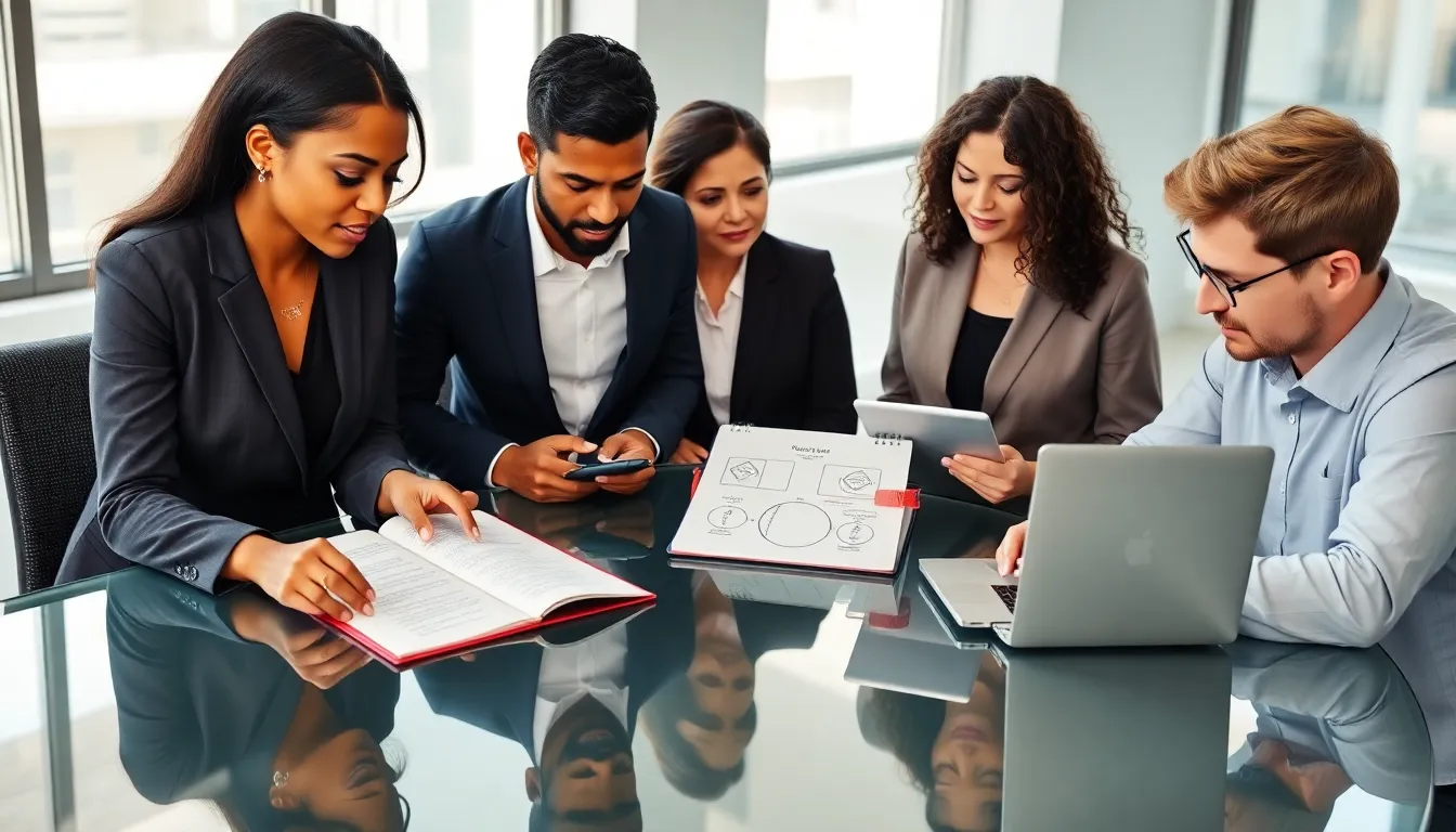 diverse team discussing numerology in a modern office setting.