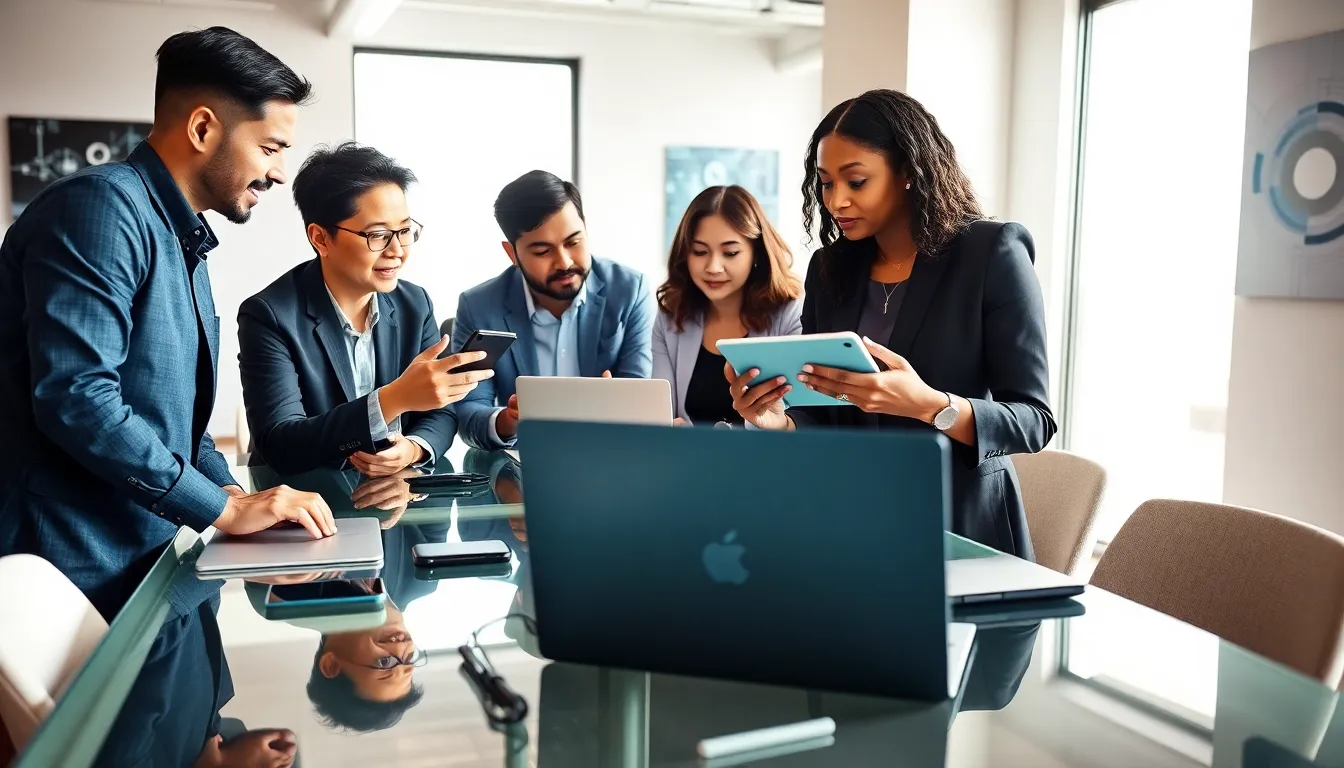 group discussing Pixel phones in a modern work environment.