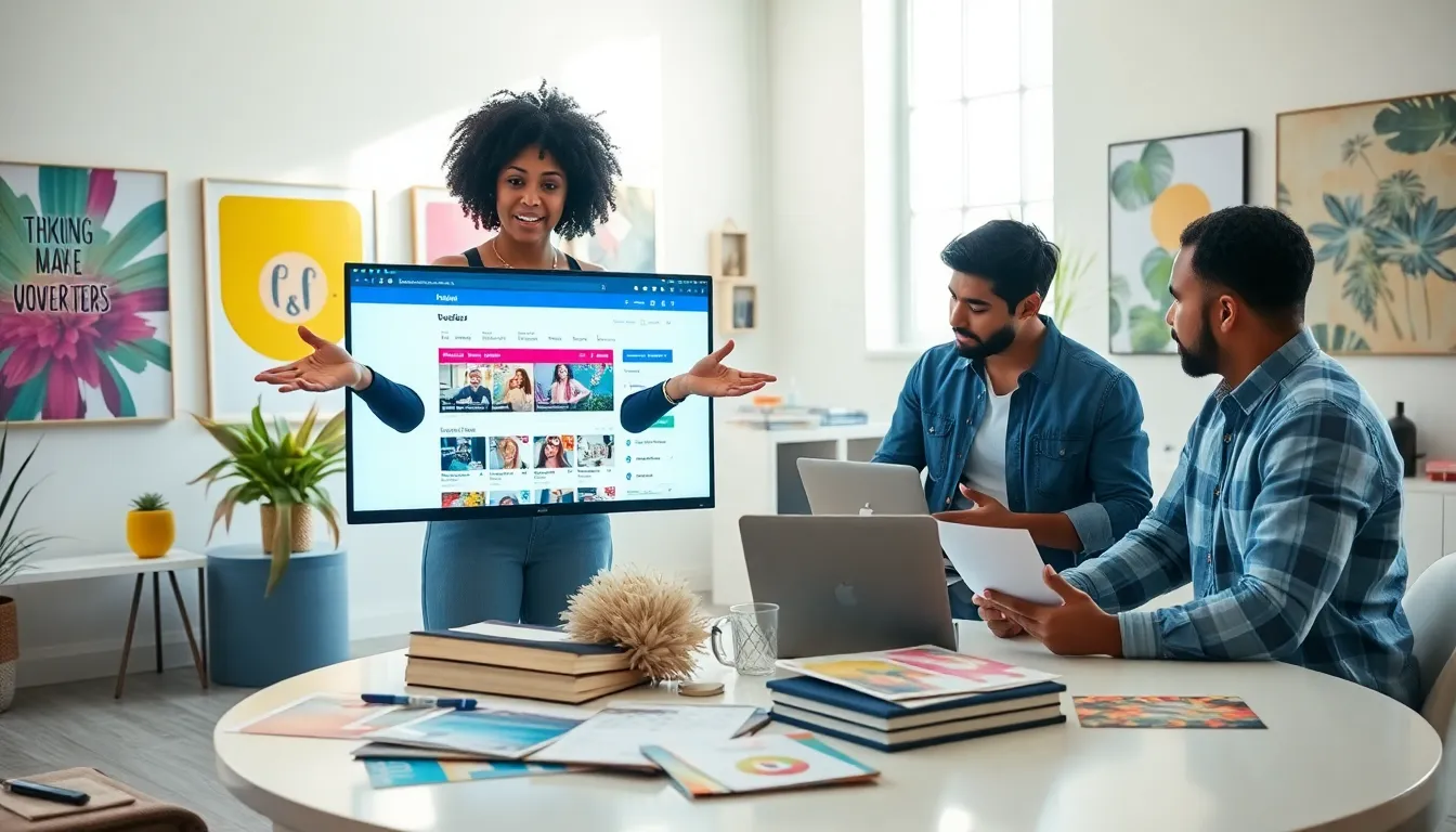 a diverse team planning an event in a bright workspace.