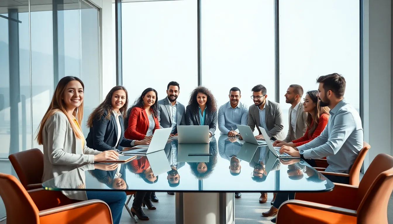 diverse team collaborating in a modern office setting.