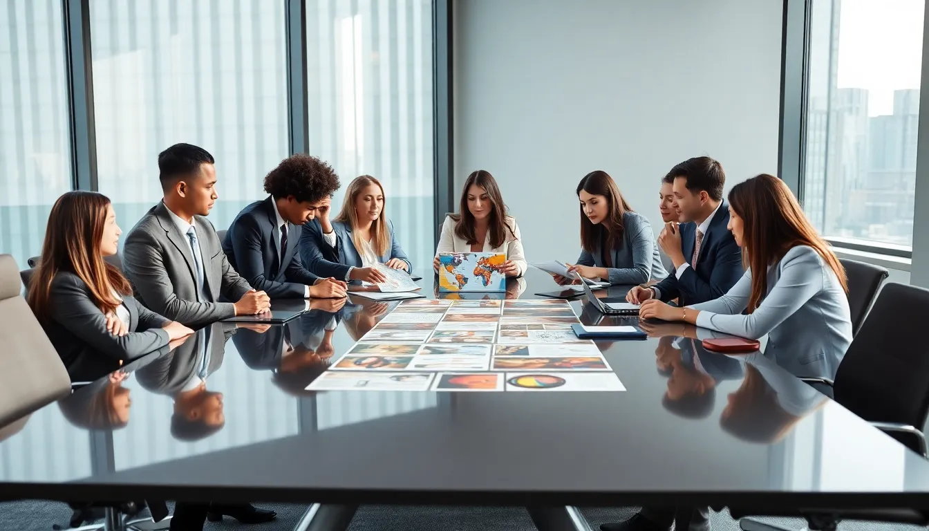 diverse professionals discussing complex concepts in a modern office.