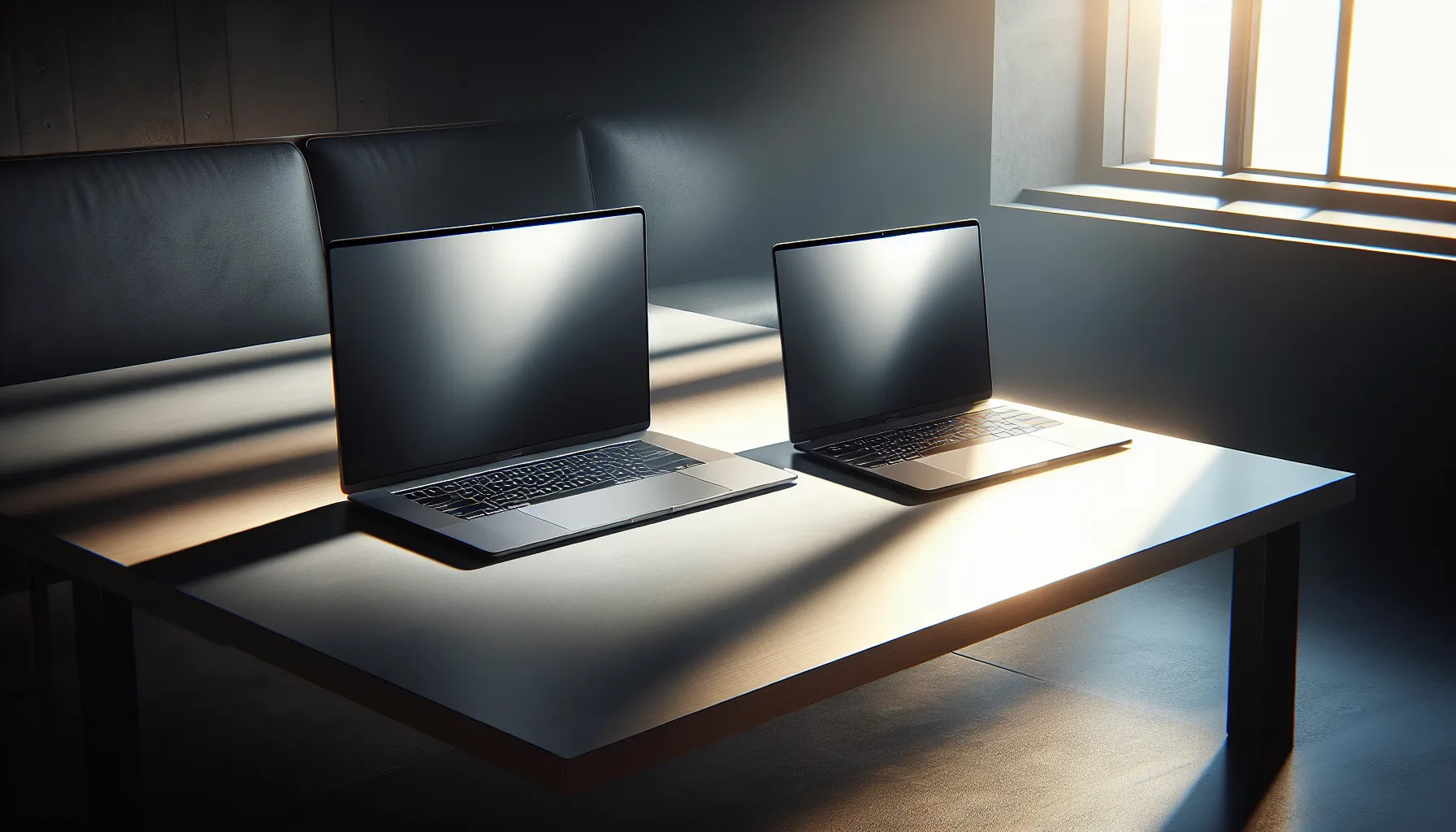 A MacBook Air and MacBook Pro displayed side by side on a desk.