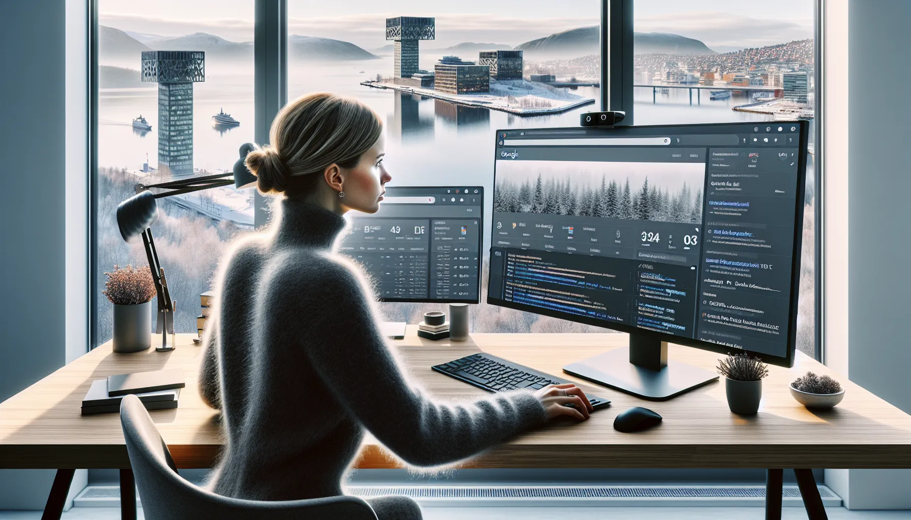 Norwegian seo specialist analyzes serp features and visibility trends in an oslo office.