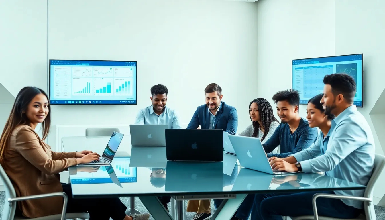 students collaborating in a modern data science classroom.