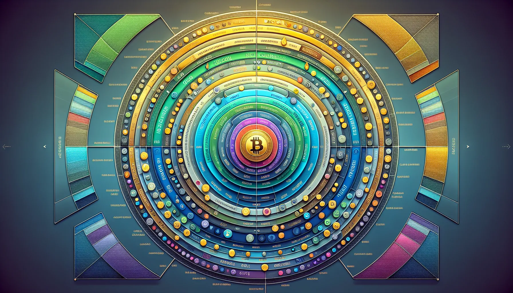 Circular diagram showing layered cryptocurrency portfolio diversification with Bitcoin, altcoins, and stablecoins.