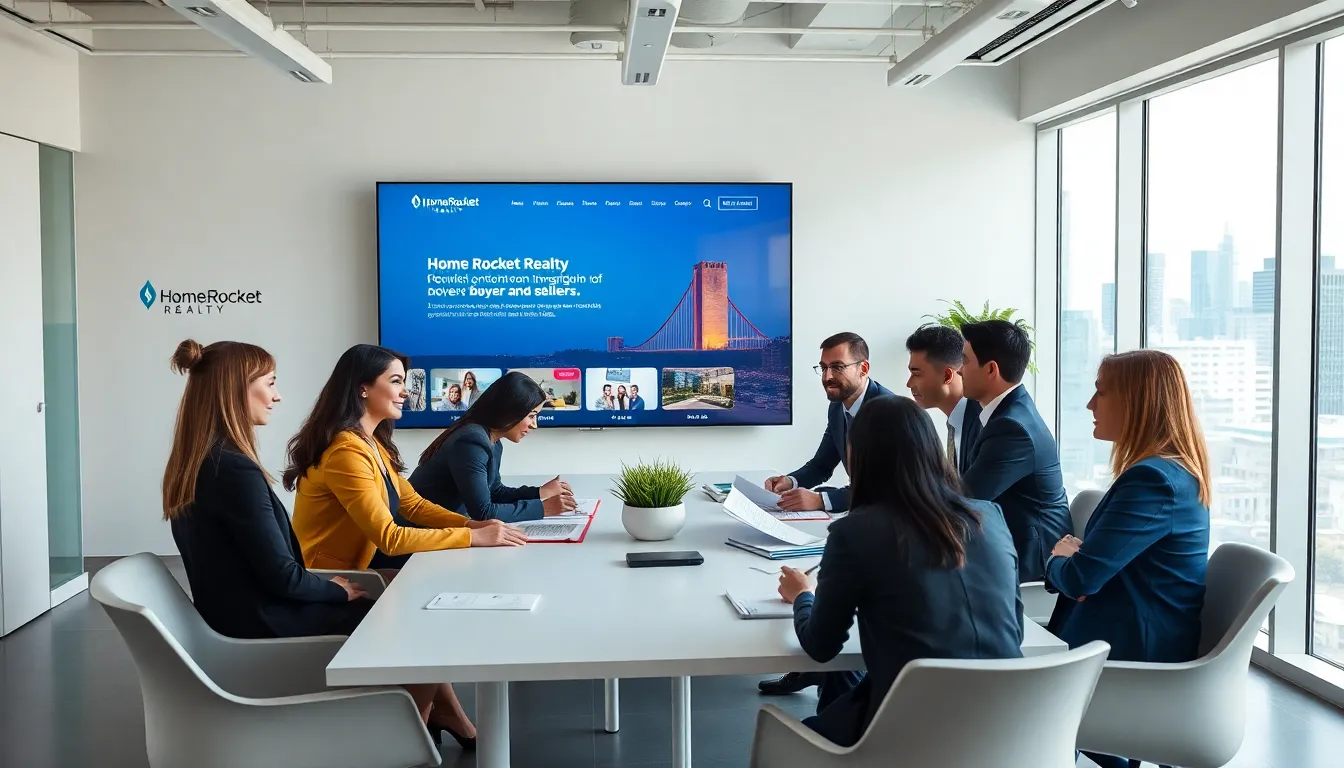 diverse professionals collaborating in a modern office on real estate solutions.