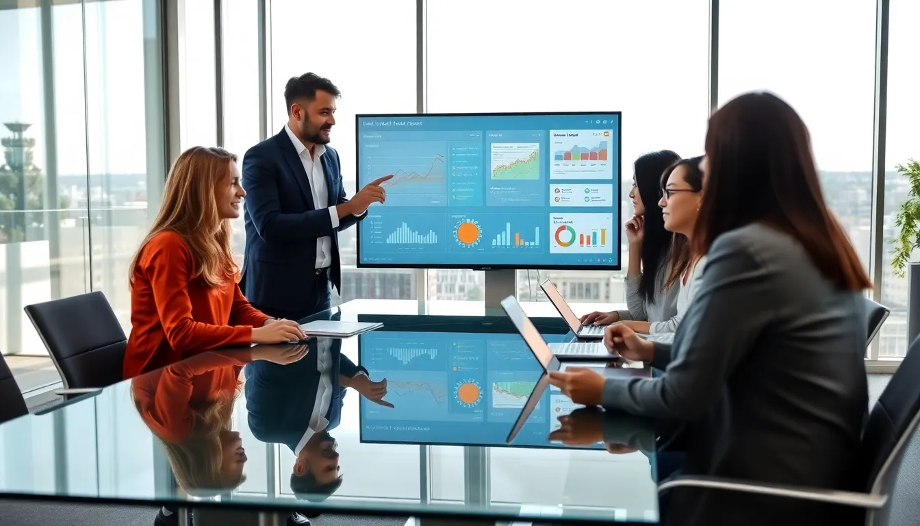 diverse team discussing technology in a modern office setting.