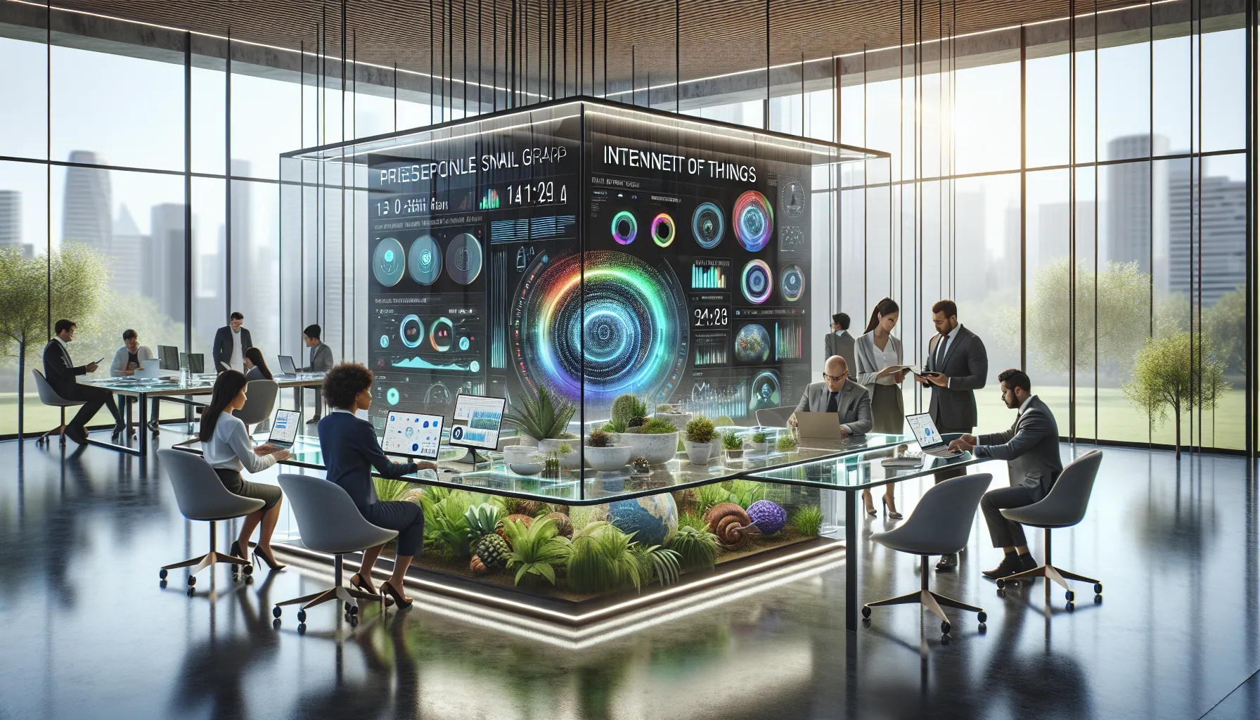 diverse team discussing advanced escargraph technology in a modern office.