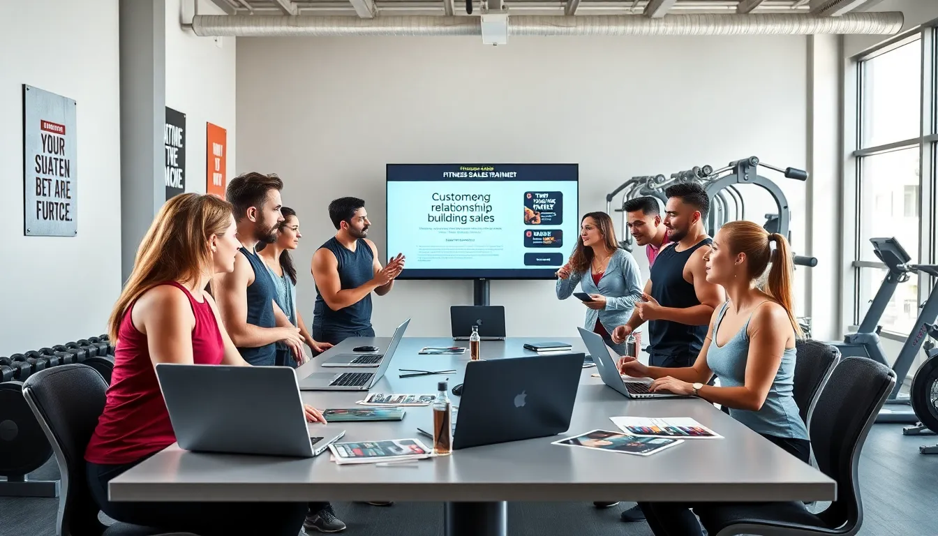diverse fitness trainers in a modern gym training session.