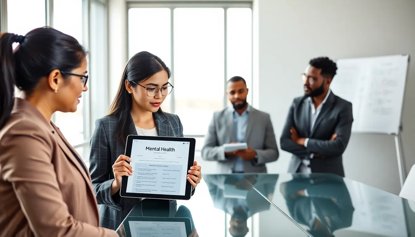diverse mental health professionals discussing the Vati assessment in an office.