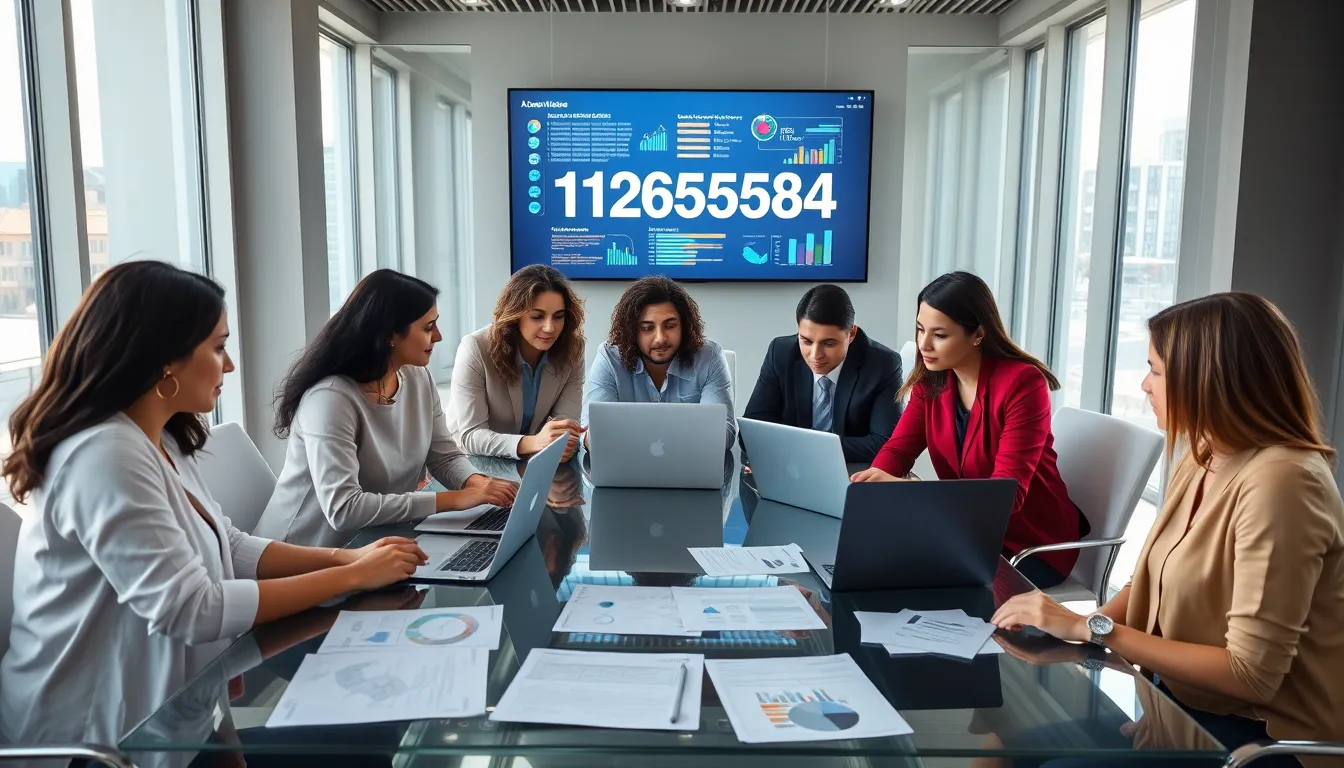 diverse team discussing alphanumeric code in a modern office.