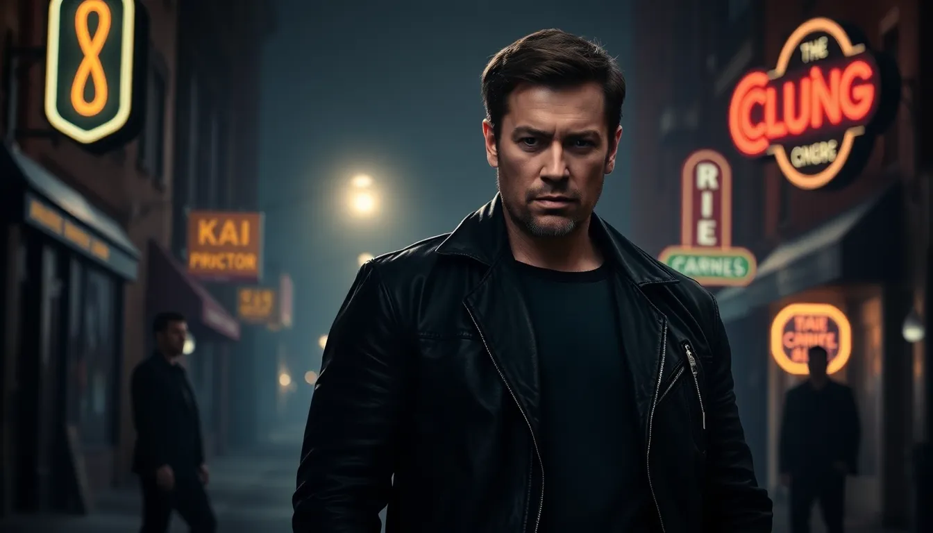 dramatic scene from Banshee with main characters in a gritty urban setting.