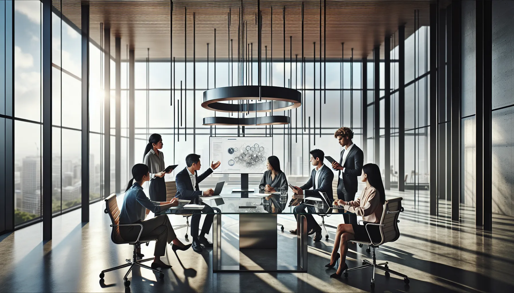 diverse professionals discussing challenges in a modern meeting room.