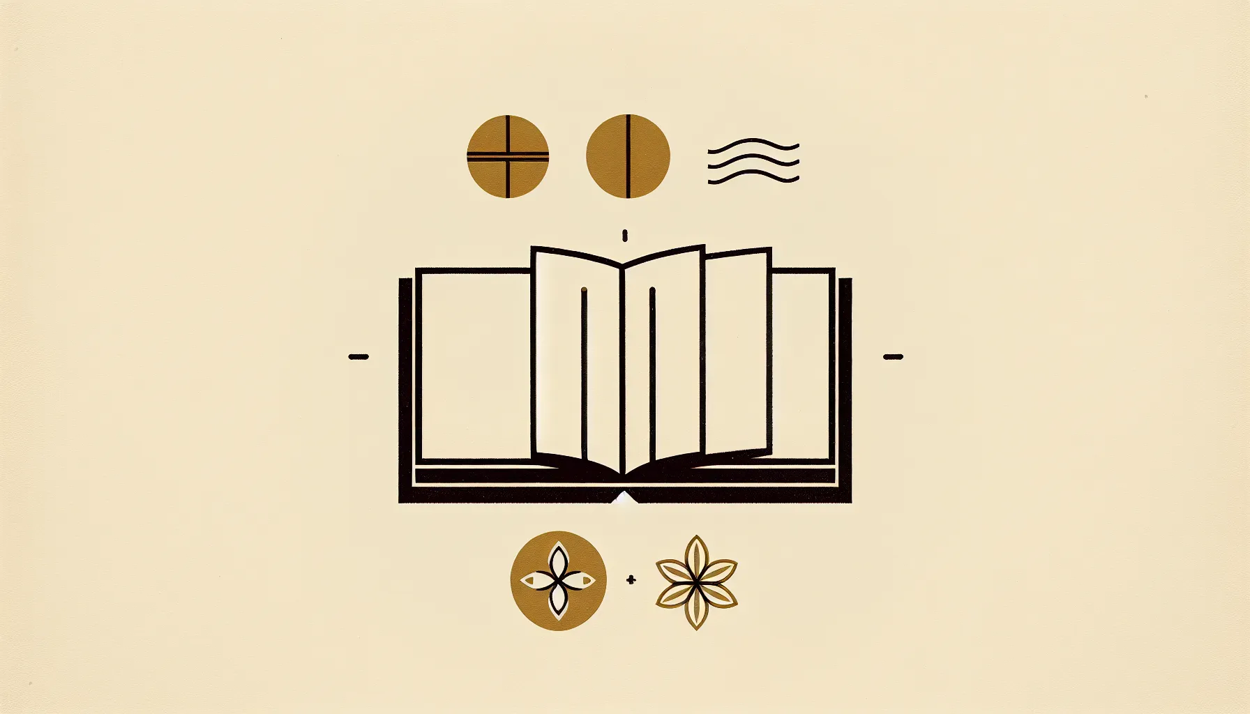 Open book with floating symbols of gold, incense, and fragrance above it