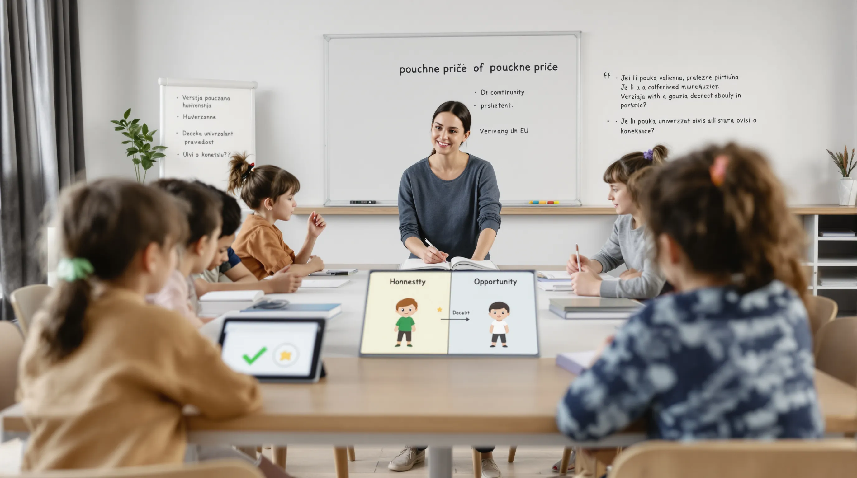 Teacher and teens analyze moral stories and values in a Croatian classroom.
