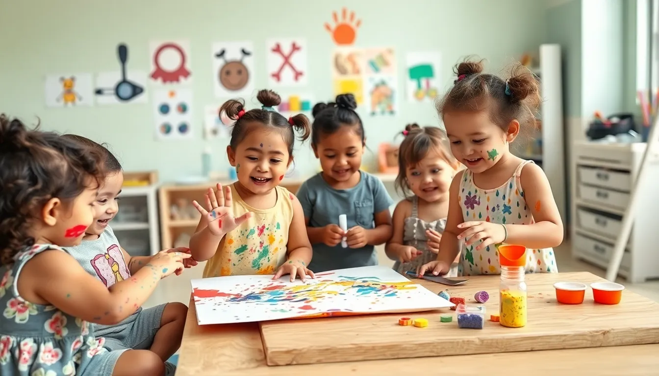 toddlers engaging in creative process art activities in a vibrant classroom.