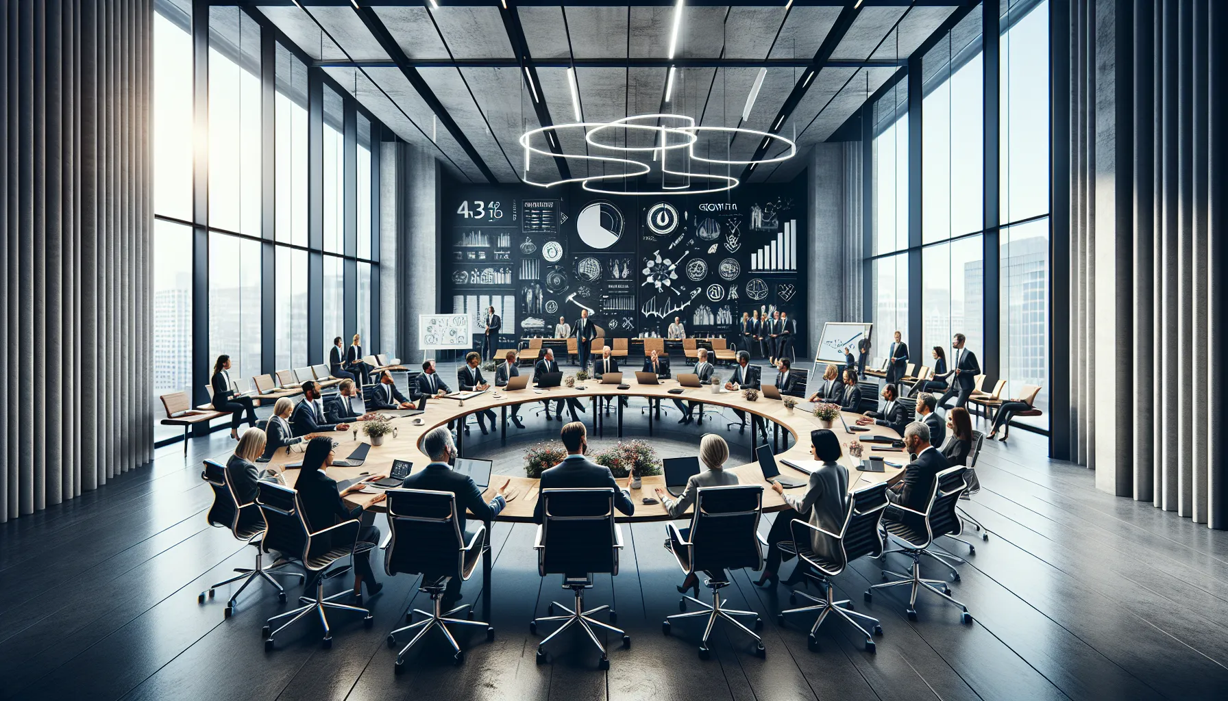 diverse professionals collaborating in a modern conference room.