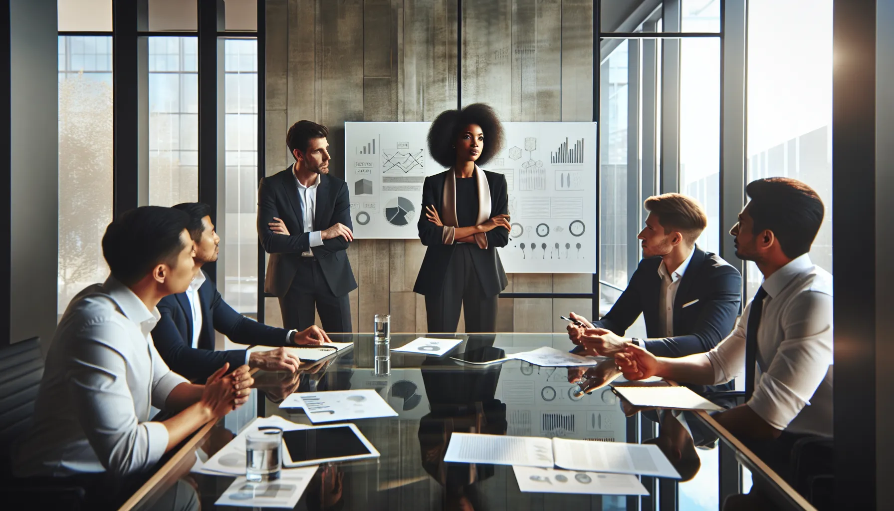 diverse team discussing challenges of Ntktvtnh in a modern office.