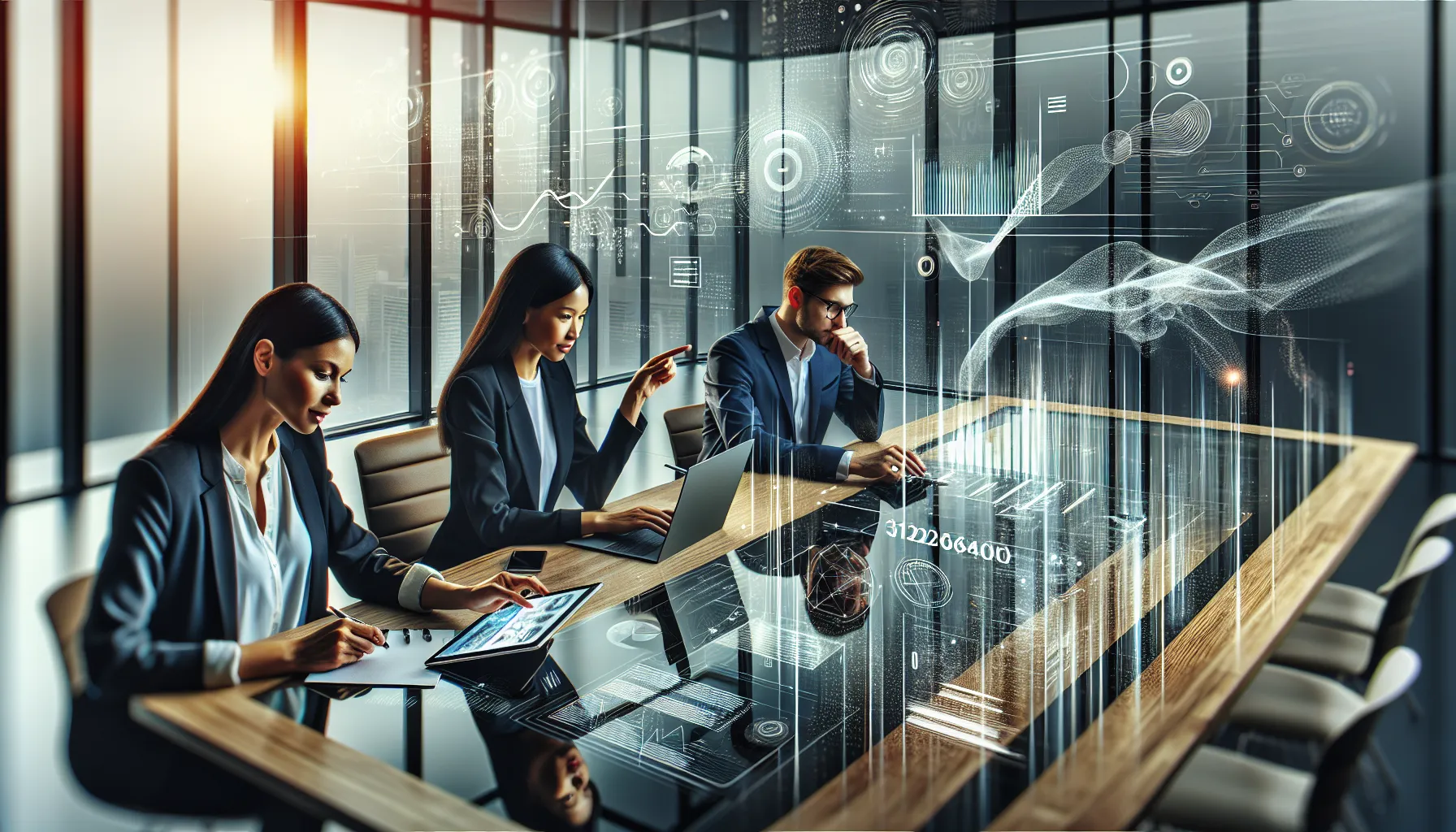 diverse professionals collaborating in a modern office meeting.