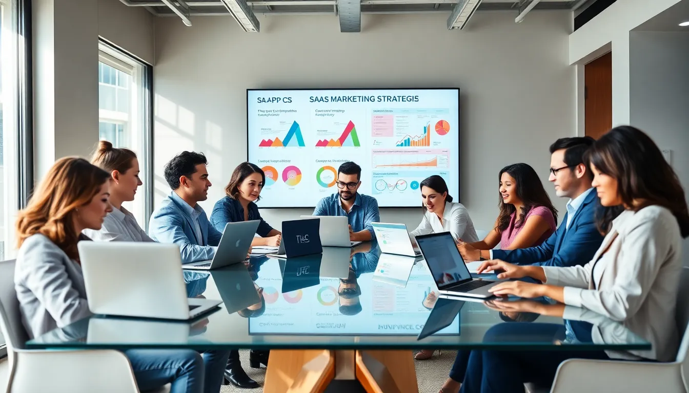 diverse marketing team collaborating in a modern office setting.