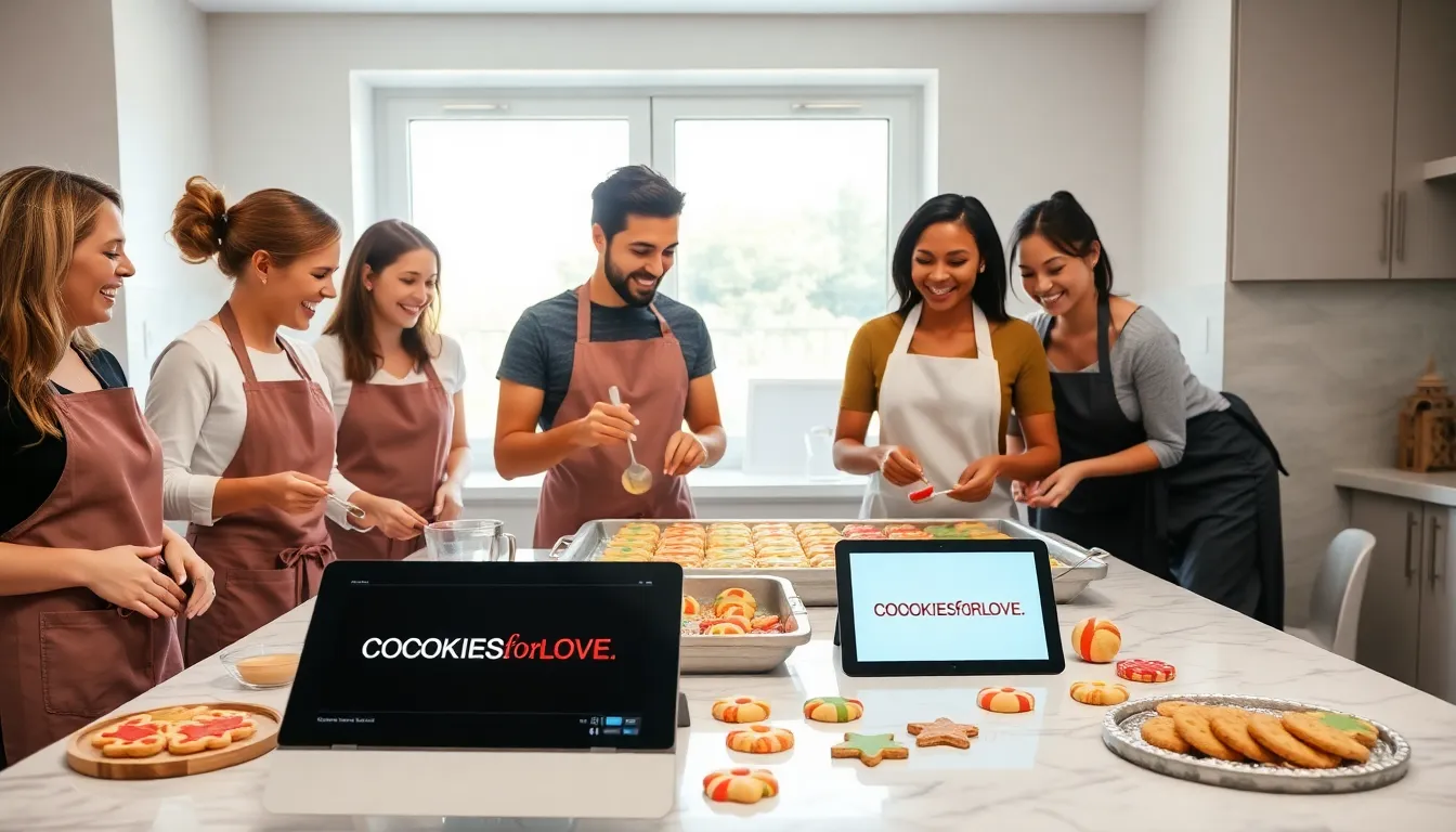 diverse bakers creating cookies in a welcoming kitchen.