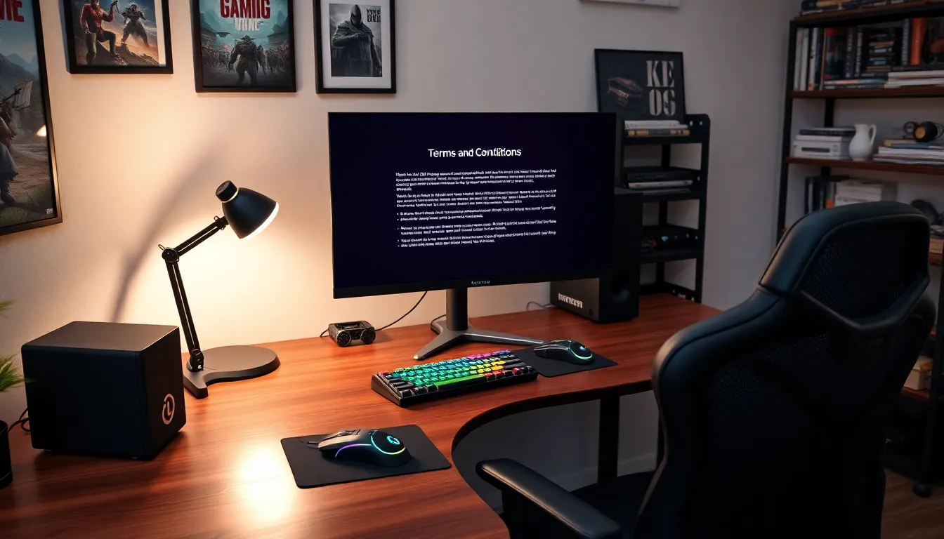 A gaming desk showcasing terms and conditions document of Ramblingsofagamer.
