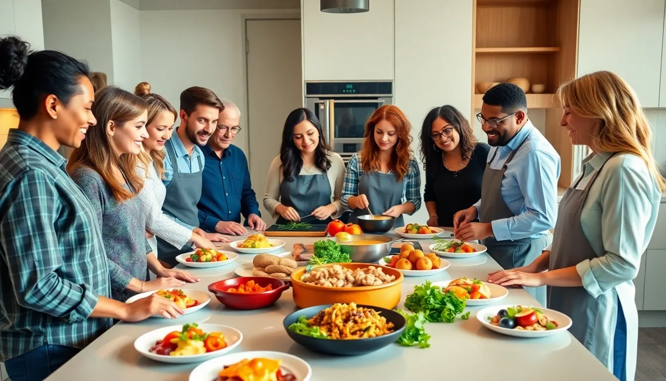 diverse group of cooks collaborating in a modern kitchen.